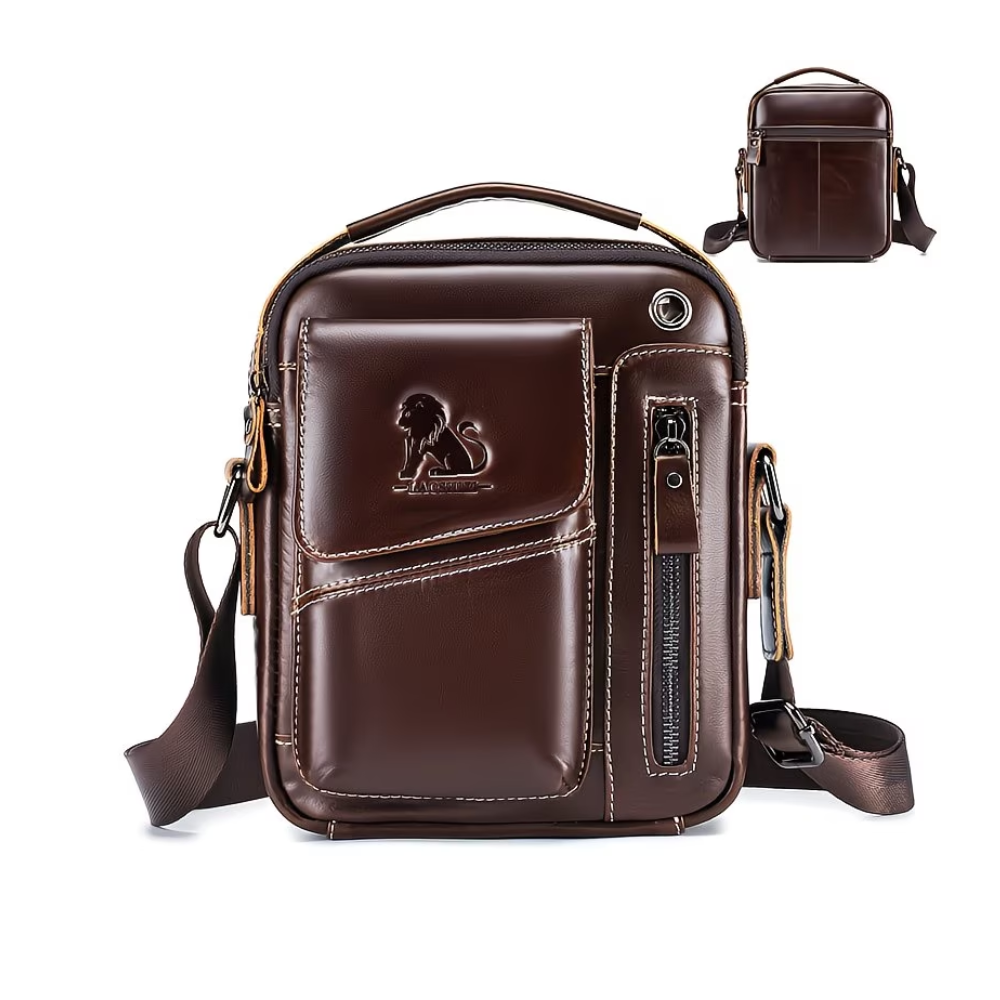 Genuine Leather Crossbody Bag, Top-Grain Leather Handbag with Adjustable Strap,