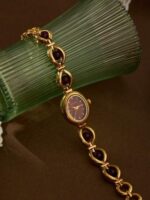 1pc Women's Burgundy Garnet Vintage French Retro High-Quality Elegant Luxury Bracelet Watch, Suitable For Holiday Gifts - Image 4