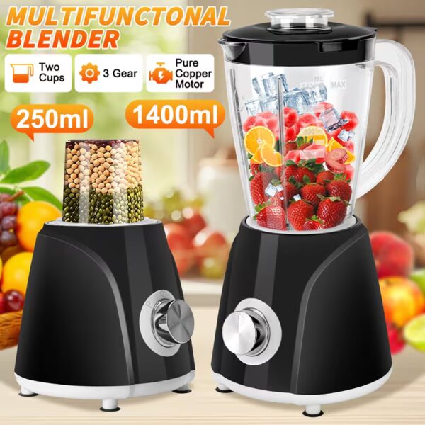 Multifunctional Blender- Blender And Food Processor Combo with 1.4L Jug & 300ml Travel Cup, 3-Speed Professional Smoothie Maker for Shakes,Juicing, Grinding, Sauce, Ideal Gift for Kitchen, Home,Portable, Travel Use (Silvery), Mother's Day Gift/Valentine's Gift.