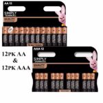 Duracell Simply AA & AAA Alkaline Batteries Combo – 12 AA + 12 AAA Batteries Long Lasting Leak Resistant Power for Household Devices, Remotes, Toys & Electronics
