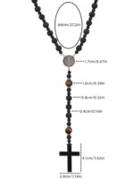 1pc Vintage Style Black Beaded Volcanic Rock & Tigers Eye Stone Alloy Cross Pendant Necklace, Suitable For Men's Daily Wear - Image 4