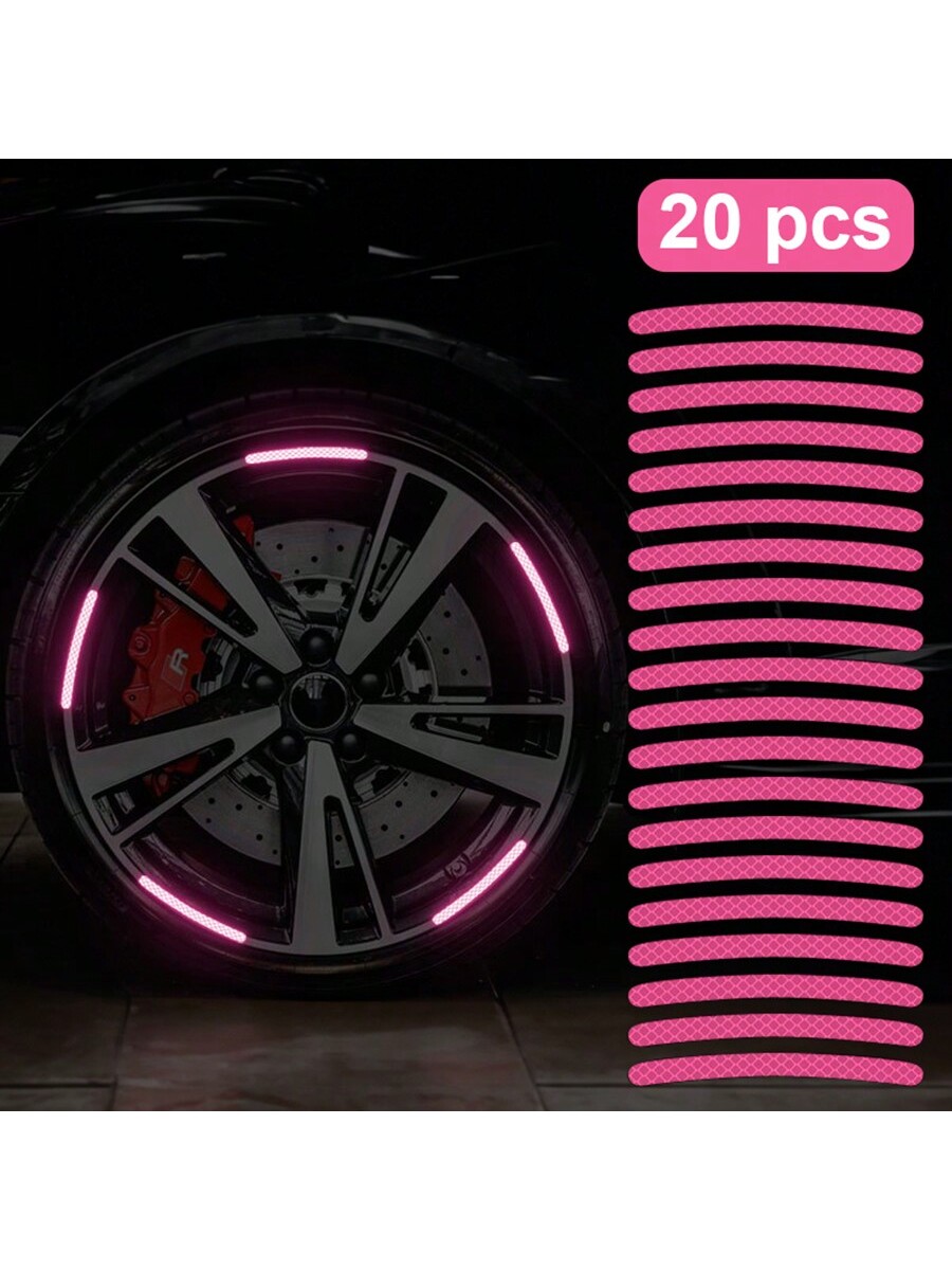 shein@v1@151 20pcs Car Wheel Hub Reflective Sticker, Colorful & Luminous Pink Rim Decorative Stripe Sticker For Night Use - Image 1
