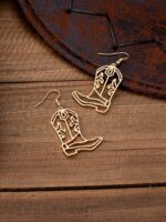 1 Pair Western Cowboy Style Hollow Floral Print Cowgirl Boots, Versatile And Fashion Forward Earrings For Women