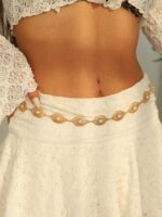 1pc Fashionable Versatile High-End Niche Pearl Waist Chain, Retro Hollow Design Belt, Waist Chain Suitable For All Occasions, Beach Holiday, Party, Daily Wear, Perfect Festival Gift