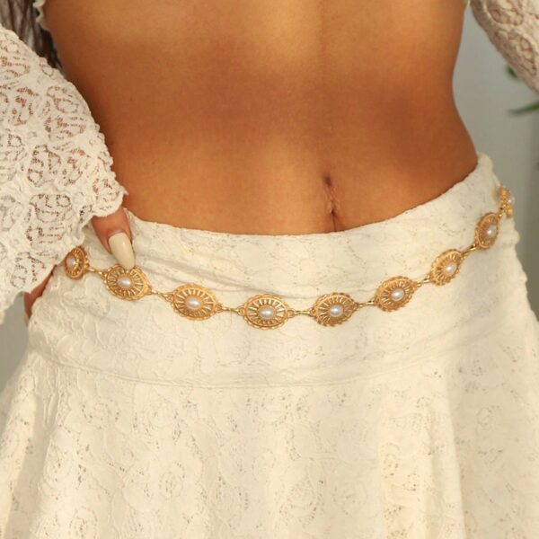 1pc Fashionable Versatile High-End Niche Pearl Waist Chain, Retro Hollow Design Belt, Waist Chain Suitable For All Occasions, Beach Holiday, Party, Daily Wear, Perfect Festival Gift