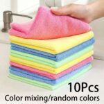 10pcs Thick Kitchen Cleaning Cloths/Rags, Multi-Color, Bamboo Fiber Material, Highly Absorbent, Non-Shedding, Non-Greasy, 9.8"X9.8", Hand Wash Only, Suitable For Kitchen, Bathroom, Home Cleaning