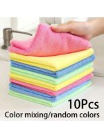 10pcs Thick Kitchen Cleaning Cloths/Rags, Multi-Color, Bamboo Fiber Material, Highly Absorbent, Non-Shedding, Non-Greasy, 9.8"X9.8", Hand Wash Only, Suitable For Kitchen, Bathroom, Home Cleaning