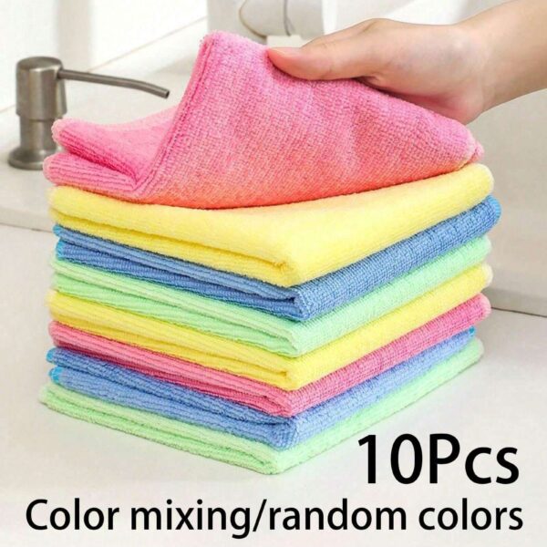 10pcs Thick Kitchen Cleaning Cloths/Rags, Multi-Color, Bamboo Fiber Material, Highly Absorbent, Non-Shedding, Non-Greasy, 9.8"X9.8", Hand Wash Only, Suitable For Kitchen, Bathroom, Home Cleaning