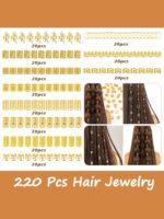 220pcs Cecillia Gold Hair Accessories, Braided Hair Decorations, Women Hair Jewelry, Metal Hair Rings, Dreadlock Decorations, Hair Braid Beads, Bohemian Hair Clips, Learning Supplies, Hair Extension, Hair Piece, Head Accessories, Hairpin - Image 5