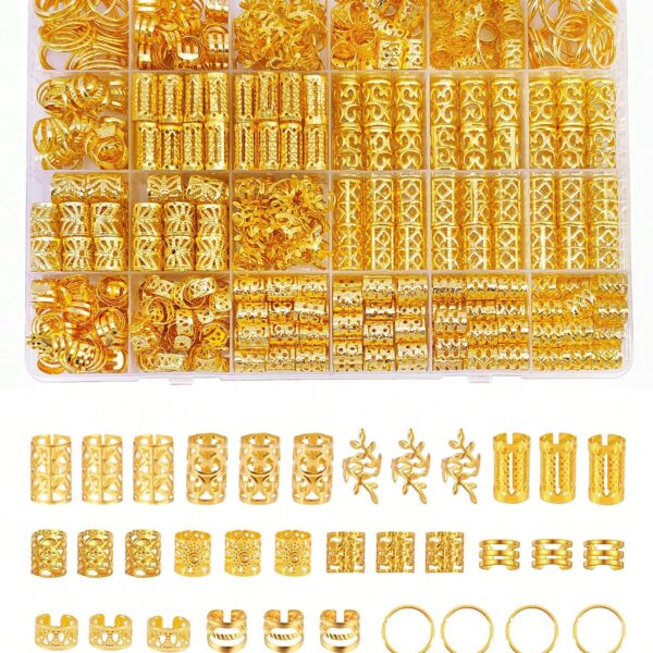 220pcs Cecillia Gold Hair Accessories, Braided Hair Decorations, Women Hair Jewelry, Metal Hair Rings, Dreadlock Decorations, Hair Braid Beads, Bohemian Hair Clips, Learning Supplies, Hair Extension, Hair Piece, Head Accessories, Hairpin