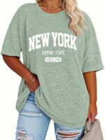 EMERY ROSE Plus Size Women's Casual NYC Letter Print Loose Mid-Length Round Neck Short Sleeve T-Shirt - Image 2