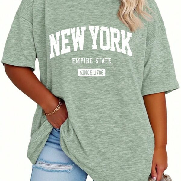 EMERY ROSE Plus Size Women's Casual NYC Letter Print Loose Mid-Length Round Neck Short Sleeve T-Shirt