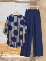 Rusticease Casual Daily Wear Notched Neck Short Sleeve Top And Elastic Waist Long Pants Women's Summer Clothes European Summer Streetwear Women Country Outfits Women Country Concert Outfit Women Clothes Streetwear Women Streetwear Women European Summer Women's Summer Clothes - Image 2