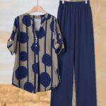 Rusticease Casual Daily Wear Notched Neck Short Sleeve Top And Elastic Waist Long Pants Women's Summer Clothes European Summer Streetwear Women Country Outfits Women Country Concert Outfit Women Clothes Streetwear Women Streetwear Women European Summer Women's Summer Clothes