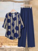 Rusticease Casual Daily Wear Notched Neck Short Sleeve Top And Elastic Waist Long Pants Women's Summer Clothes European Summer Streetwear Women Country Outfits Women Country Concert Outfit Women Clothes Streetwear Women Streetwear Women European Summer Women's Summer Clothes - Image 4