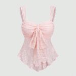 Sweetra New Spring/Summer Wide Strap Bow Textured Fabric Top, Sweet & Fashionable, Suitable For Daily Wear