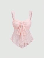 Sweetra New Spring/Summer Wide Strap Bow Textured Fabric Top, Sweet & Fashionable, Suitable For Daily Wear