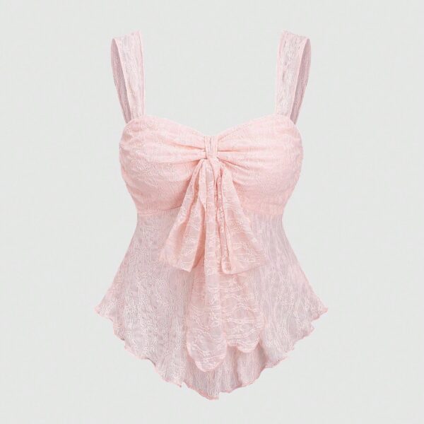 Sweetra New Spring/Summer Wide Strap Bow Textured Fabric Top, Sweet & Fashionable, Suitable For Daily Wear