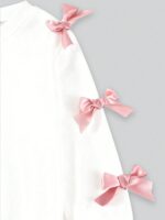 SHEIN Elladie kids 2pcs/Set Girls' Sweet & Cool 3D Bow Decor White Top + Black Flare Pants Outfit, Black Top With Multiple Pink Bows, Fashionable Fuchsia Flare Pants, Sweet & Stylish Vibe Suitable For Back To School, Outings, Street Style - Image 6
