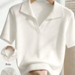 Franclia Women's Spring/Summer White Simple Everyday Collared Short-Sleeved Casual Slim Fit Knit Top, Suitable For Daily Wear, Summer Holiday, Spring, Elegant