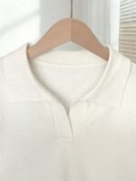 Franclia Women's Spring/Summer White Simple Everyday Collared Short-Sleeved Casual Slim Fit Knit Top, Suitable For Daily Wear, Summer Holiday, Spring, Elegant - Image 5