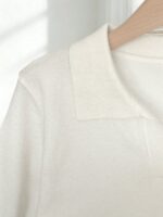 Franclia Women's Spring/Summer White Simple Everyday Collared Short-Sleeved Casual Slim Fit Knit Top, Suitable For Daily Wear, Summer Holiday, Spring, Elegant - Image 4