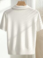 Franclia Women's Spring/Summer White Simple Everyday Collared Short-Sleeved Casual Slim Fit Knit Top, Suitable For Daily Wear, Summer Holiday, Spring, Elegant - Image 2