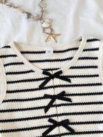 SHEIN Tween Girls' Brown & White Striped Knit Textured Sleeveless Crop Top And Loose Shorts 2-Piece Vacation Casual Outfit, Spring/Summer - Image 3