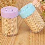 4pcs (300pcs Toothpicks + Container), Natural, Single-Use, Cylindrical Container With Flip Cover, Suitable For Home, Restaurant And Hotel Use, Random Color