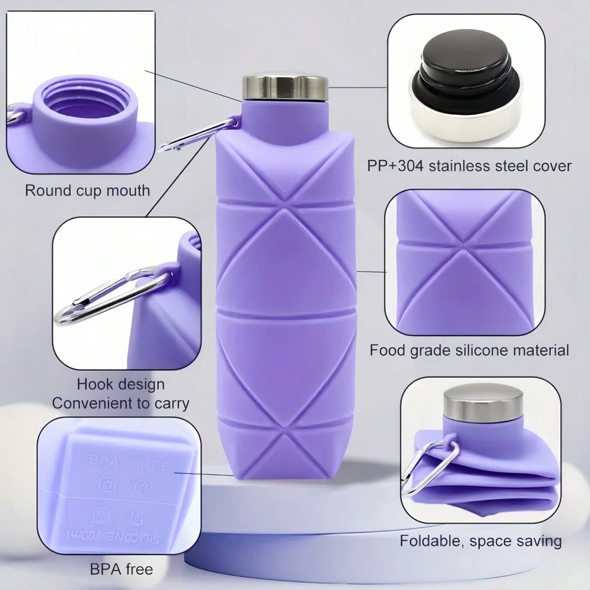 700ml Large Capacity Foldable Water Bottle, Outdoor Creative Silicone Portable Water Jug, Sports Water Bottle, Diamond Shaped Collapsible Water Bottle, Suitable For Travel, Sports, Picnic And School - Image 5