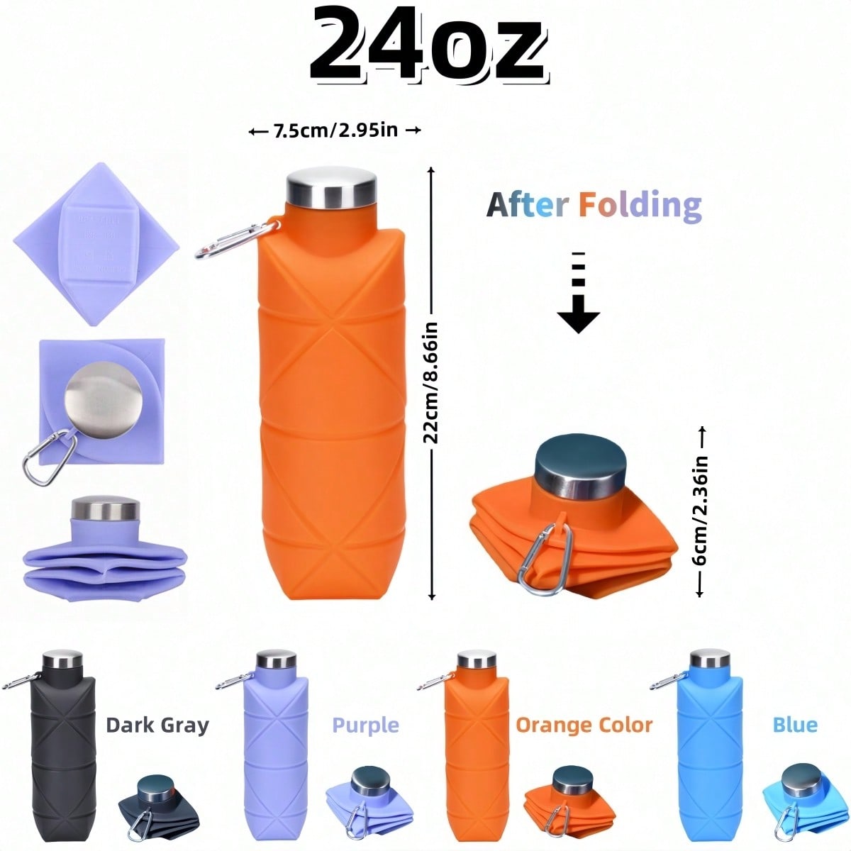 700ml Large Capacity Foldable Water Bottle, Outdoor Creative Silicone Portable Water Jug, Sports Water Bottle, Diamond Shaped Collapsible Water Bottle, Suitable For Travel, Sports, Picnic And School - Image 4
