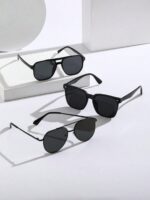 3pcs/Set Modern Minimalist Men's Plastic & Metal Geometric Combo Glasses Sets, Suitable For Outdoor Leisure Activities, Street Photography, Holiday Gifts, Vacation Outfits, Also Suitable For Summer Beach Vacation, Outdoor Activities And Travel - Image 2