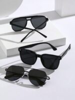 3pcs/Set Modern Minimalist Men's Plastic & Metal Geometric Combo Glasses Sets, Suitable For Outdoor Leisure Activities, Street Photography, Holiday Gifts, Vacation Outfits, Also Suitable For Summer Beach Vacation, Outdoor Activities And Travel - Image 3