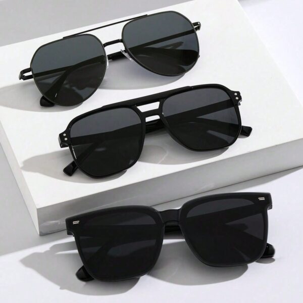 3pcs/Set Modern Minimalist Men's Plastic & Metal Geometric Combo Glasses Sets, Suitable For Outdoor Leisure Activities, Street Photography, Holiday Gifts, Vacation Outfits, Also Suitable For Summer Beach Vacation, Outdoor Activities And Travel