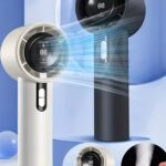 1pc Unisex Solid Color USB Rechargeable 100-Speed High Airflow Long Battery Life Mini Handheld Fan, LCD Display, Suitable For Gifts, Outdoor, Beach, Travel, Sports, Home, Office, Daily Use
