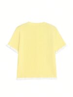 Women's Summer Button Ear Design Beige Knit Top, Elegant Casual Short Sleeve Knit Sweater, Suitable For Dates And Daily Wear - Image 7