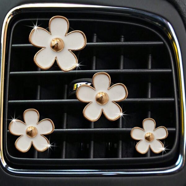 4/8/12pcs Alloy Small Daisy Set, Car Vent Clip Fragrance Decor, Auto Interior Air Conditioning Decor Accessories