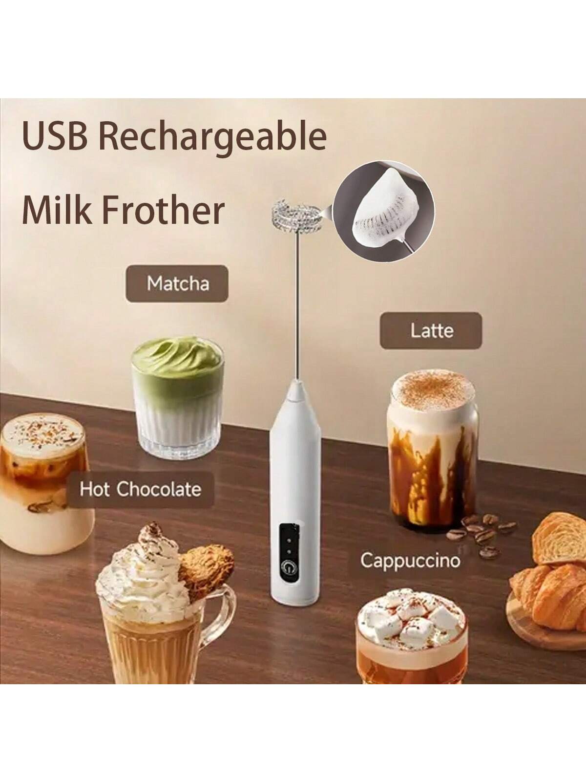 Handheld Electric Milk Frother, Portable USB Rechargeable Milk Foamer, 3 Speed Settings, Suitable For Matcha, Cappuccino, Eggs And More, Great Gift For Women, Coffee Lovers And Homemakers, Practical Barista Set - Image 3