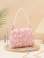 1pc Elegant 3D Rose Flower Shoulder Bag, Metal Chain Crossbody Bag, Faux Pearl Handbag, Women's Party Dress, Party Bag, Holiday Party Dress, Valentine's Gift, Bridal Bag, Bridesmaid Bag, Suitable For Party, Date, Wedding, Evening (Pattern Random) 1pc Fashionable Floral Handbag, Pearl Decor Chain Shoulder Bag, Floral Fabric, New Summer Fashion Women Bag, Versatile Crossbody Bag, Shoulder Bag, Lightweight Clutch Suitable For Party, Nightclub, Shopping, Date ,Wedding , Pink , Valentines Gifts, Pearl Bag, Party Bags, Wedding Items, Lace - Image 3