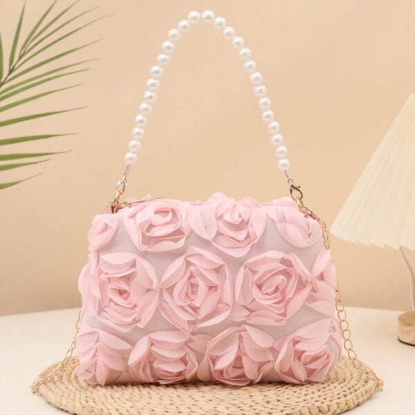 1pc Elegant 3D Rose Flower Shoulder Bag, Metal Chain Crossbody Bag, Faux Pearl Handbag, Women's Party Dress, Party Bag, Holiday Party Dress, Valentine's Gift, Bridal Bag, Bridesmaid Bag, Suitable For Party, Date, Wedding, Evening (Pattern Random) 1pc Fashionable Floral Handbag, Pearl Decor Chain Shoulder Bag, Floral Fabric, New Summer Fashion Women Bag, Versatile Crossbody Bag, Shoulder Bag, Lightweight Clutch Suitable For Party, Nightclub, Shopping, Date ,Wedding , Pink , Valentines Gifts, Pearl Bag, Party Bags, Wedding Items, Lace