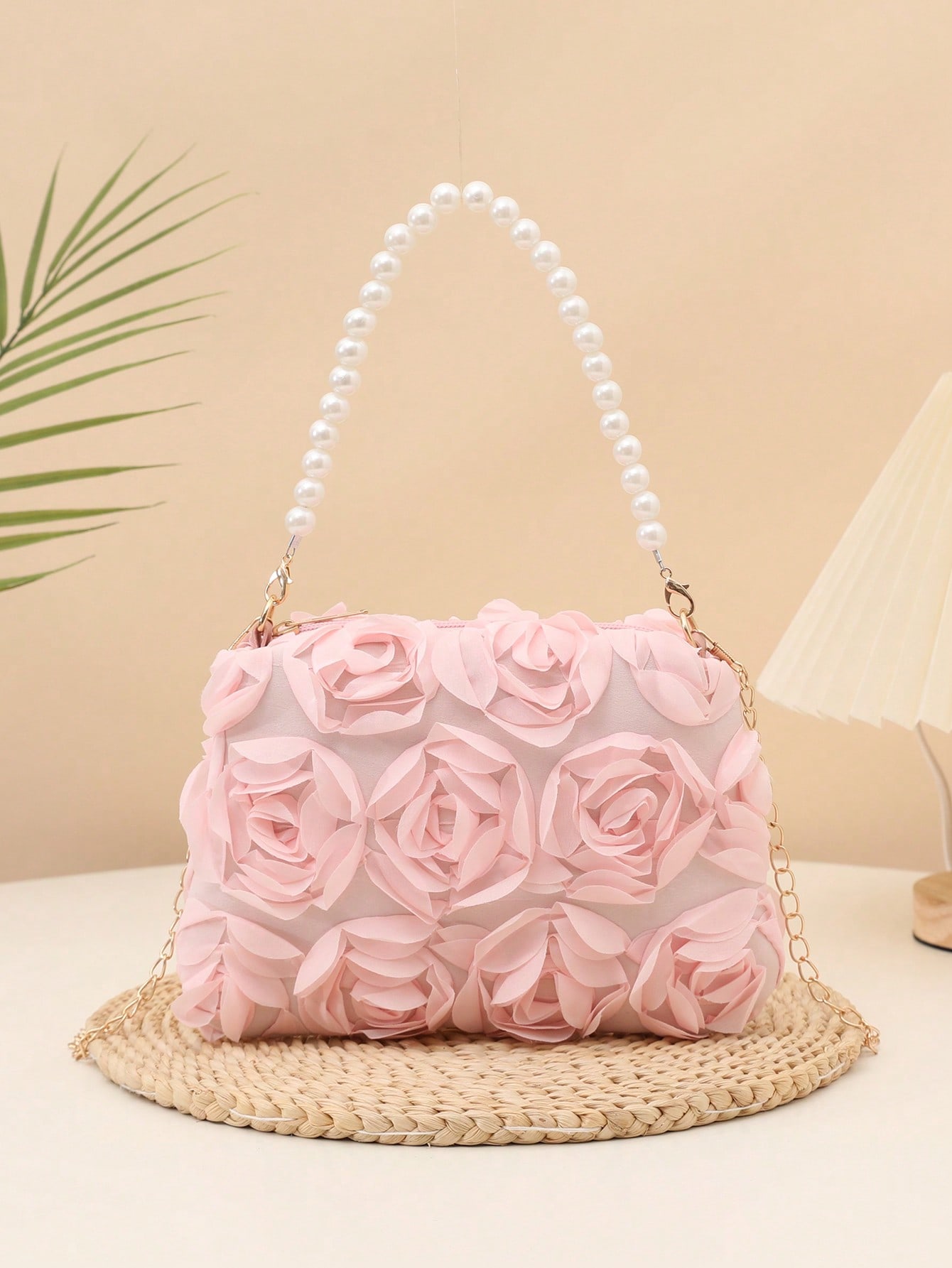 http___img.ltwebstatic.com_v4_j_spmp_2025_08_28_54_1756344626b5a91103a5fe7dc4aa154b5546b2a25d 1pc Elegant 3D Rose Flower Shoulder Bag, Metal Chain Crossbody Bag, Faux Pearl Handbag, Women's Party Dress, Party Bag, Holiday Party Dress, Valentine's Gift, Bridal Bag, Bridesmaid Bag, Suitable For Party, Date, Wedding, Evening (Pattern Random) 1pc Fashionable Floral Handbag, Pearl Decor Chain Shoulder Bag, Floral Fabric, New Summer Fashion Women Bag, Versatile Crossbody Bag, Shoulder Bag, Lightweight Clutch Suitable For Party, Nightclub, Shopping, Date ,Wedding , Pink , Valentines Gifts, Pearl Bag, Party Bags, Wedding Items, Lace - Image 1
