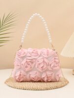 1pc Elegant 3D Rose Flower Shoulder Bag, Metal Chain Crossbody Bag, Faux Pearl Handbag, Women's Party Dress, Party Bag, Holiday Party Dress, Valentine's Gift, Bridal Bag, Bridesmaid Bag, Suitable For Party, Date, Wedding, Evening (Pattern Random) 1pc Fashionable Floral Handbag, Pearl Decor Chain Shoulder Bag, Floral Fabric, New Summer Fashion Women Bag, Versatile Crossbody Bag, Shoulder Bag, Lightweight Clutch Suitable For Party, Nightclub, Shopping, Date ,Wedding , Pink , Valentines Gifts, Pearl Bag, Party Bags, Wedding Items, Lace - Image 5