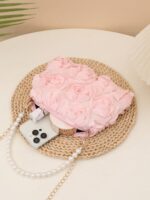 1pc Elegant 3D Rose Flower Shoulder Bag, Metal Chain Crossbody Bag, Faux Pearl Handbag, Women's Party Dress, Party Bag, Holiday Party Dress, Valentine's Gift, Bridal Bag, Bridesmaid Bag, Suitable For Party, Date, Wedding, Evening (Pattern Random) 1pc Fashionable Floral Handbag, Pearl Decor Chain Shoulder Bag, Floral Fabric, New Summer Fashion Women Bag, Versatile Crossbody Bag, Shoulder Bag, Lightweight Clutch Suitable For Party, Nightclub, Shopping, Date ,Wedding , Pink , Valentines Gifts, Pearl Bag, Party Bags, Wedding Items, Lace - Image 4