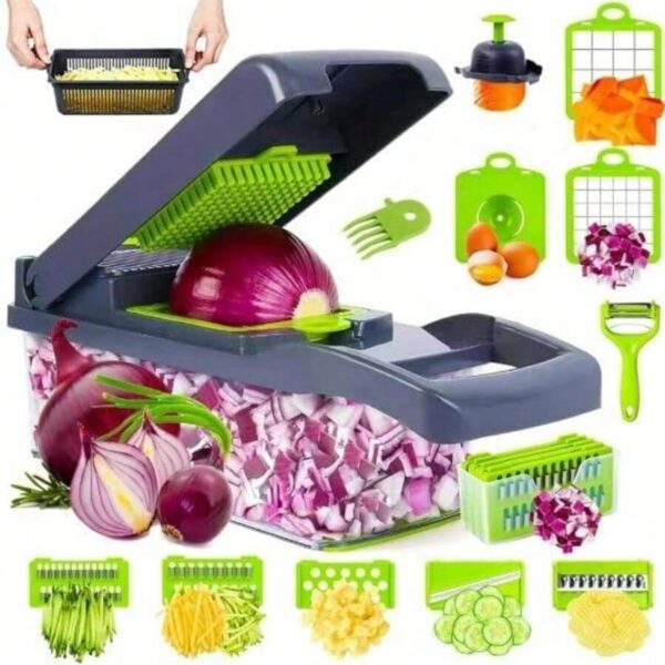 16-In-1 Multi-Functional Vegetable Chopper With Handle - Includes Grater, Slicer And Dicer | Suitable For Slicing Fruits, Onions, Carrots, Potatoes And More | Comes With Storage Box, An Ideal Christmas Gift