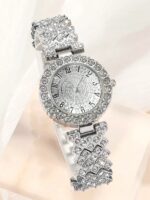 2pcs Set Elegant Crystal Quartz Watch & Heart-Shaped Diamond Bracelet, Fashion, Minimalist, Luxury Women's Watch Set, Suitable For Holidays, Parties, Weddings, Gatherings, And Daily Wear, Best Gift For Women - Image 2