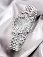 2pcs Set Elegant Crystal Quartz Watch & Heart-Shaped Diamond Bracelet, Fashion, Minimalist, Luxury Women's Watch Set, Suitable For Holidays, Parties, Weddings, Gatherings, And Daily Wear, Best Gift For Women - Image 3