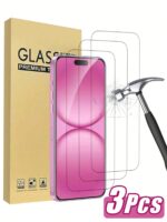 3pcs Tempered Glass Screen Protector Compatible With Iphone 17/17 Pro/17 Pro Max/17 Air/16/16 Plus/16 Pro/16 Pro Max/15/14/13/12/11 Pro Max/X/XS/XR/Mini/7/8/14 Plus. Also Compatible With 14/15 Pro Max. 2025 Upgraded Tempered Glass, 9H+ High Hardness.
