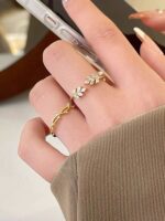 5pcs Luxury Elegant Unique Delicate Leaf Design Rings Set, Suitable For Daily, Dating, Casual, Holiday Gifts, Vacation, Women's Copper Micro-Inlaid Synthetic Zirconia (No Gift Box) - Image 5