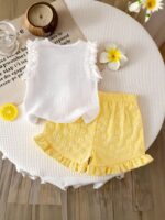 Toddler Girls' Summer Bow Decor Top And Snowflake Textured Shorts Set - Image 2