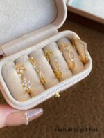 5pcs Luxury Elegant Unique Delicate Leaf Design Rings Set, Suitable For Daily, Dating, Casual, Holiday Gifts, Vacation, Women's Copper Micro-Inlaid Synthetic Zirconia (No Gift Box)